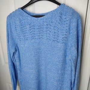 Croft and Barrow blue white heather long sleeve pull over sweater. Size PL